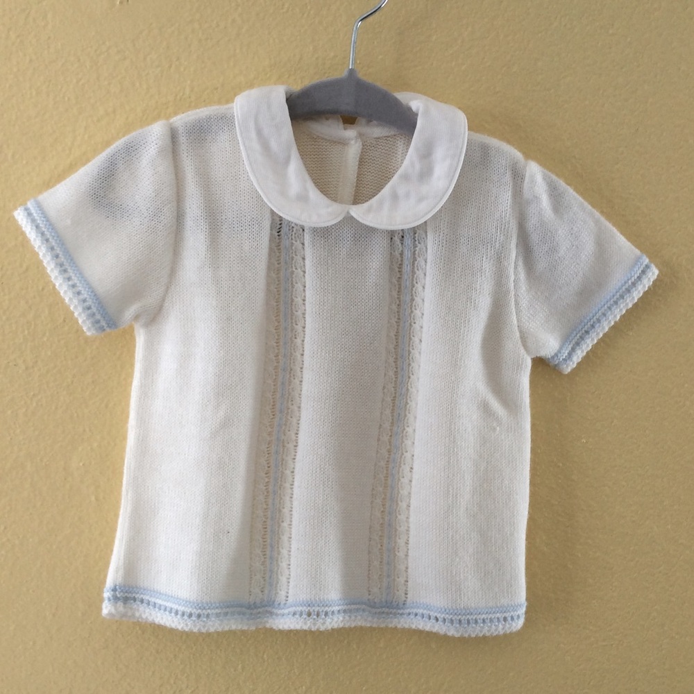 Vintage Infant Unisex Peter Pan Collar Knit Top 0-9 Months Lightweight Dainty